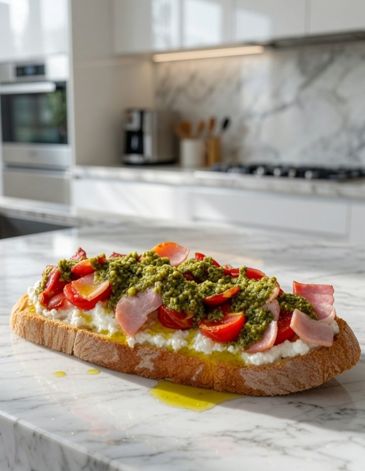 Receta de tostada de queso cottage salsa pesto